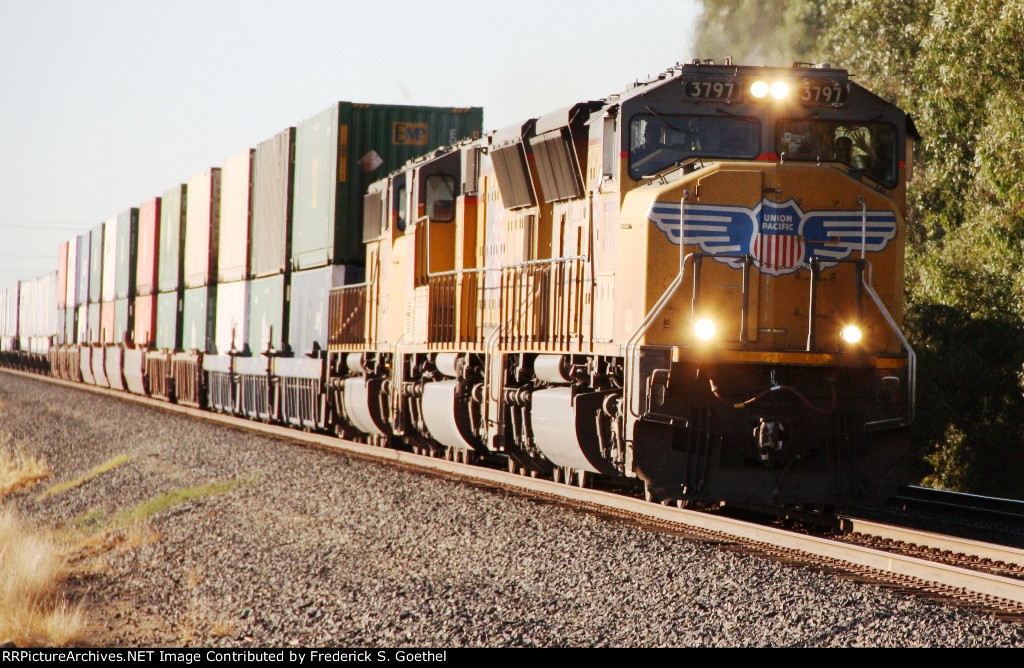 UP 3797 leads an intermodal train